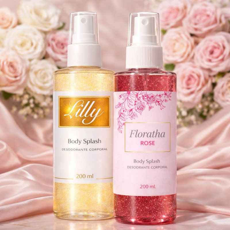Body Splash Encanto Lily + Florata Rose Feminino 200ml com Glitter